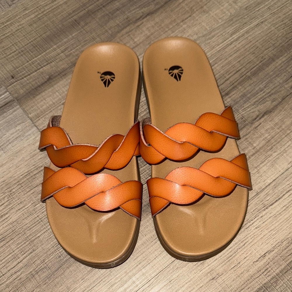 Light Brown Braided Slide Sandals